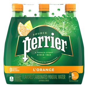 Perrier L’Orange Sparkling Water, 16.9 fl oz Plastic (Pack of 6)